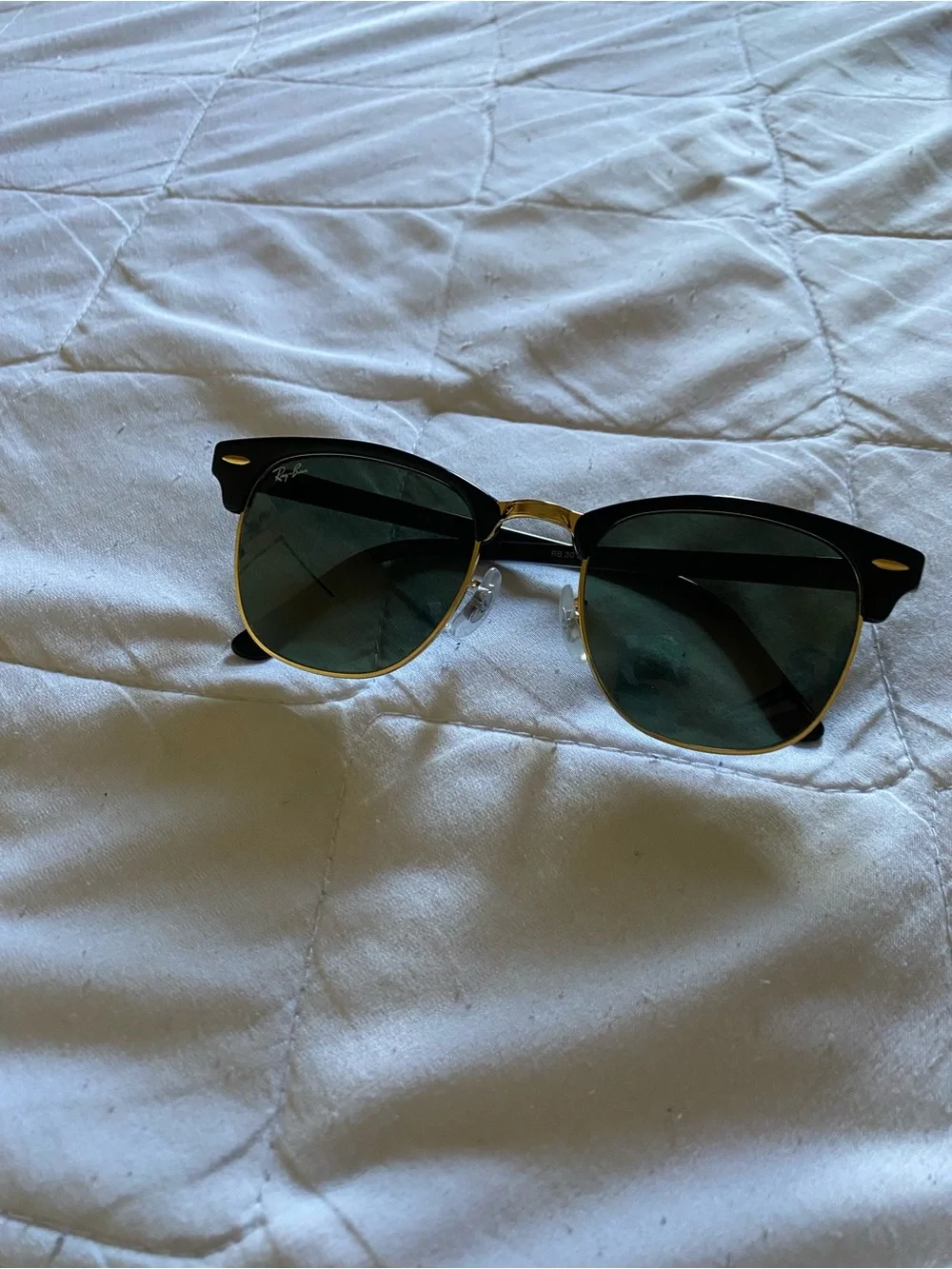 Ray-Ban Black & Gold Clubmaster Sunglasses with Green Lenses